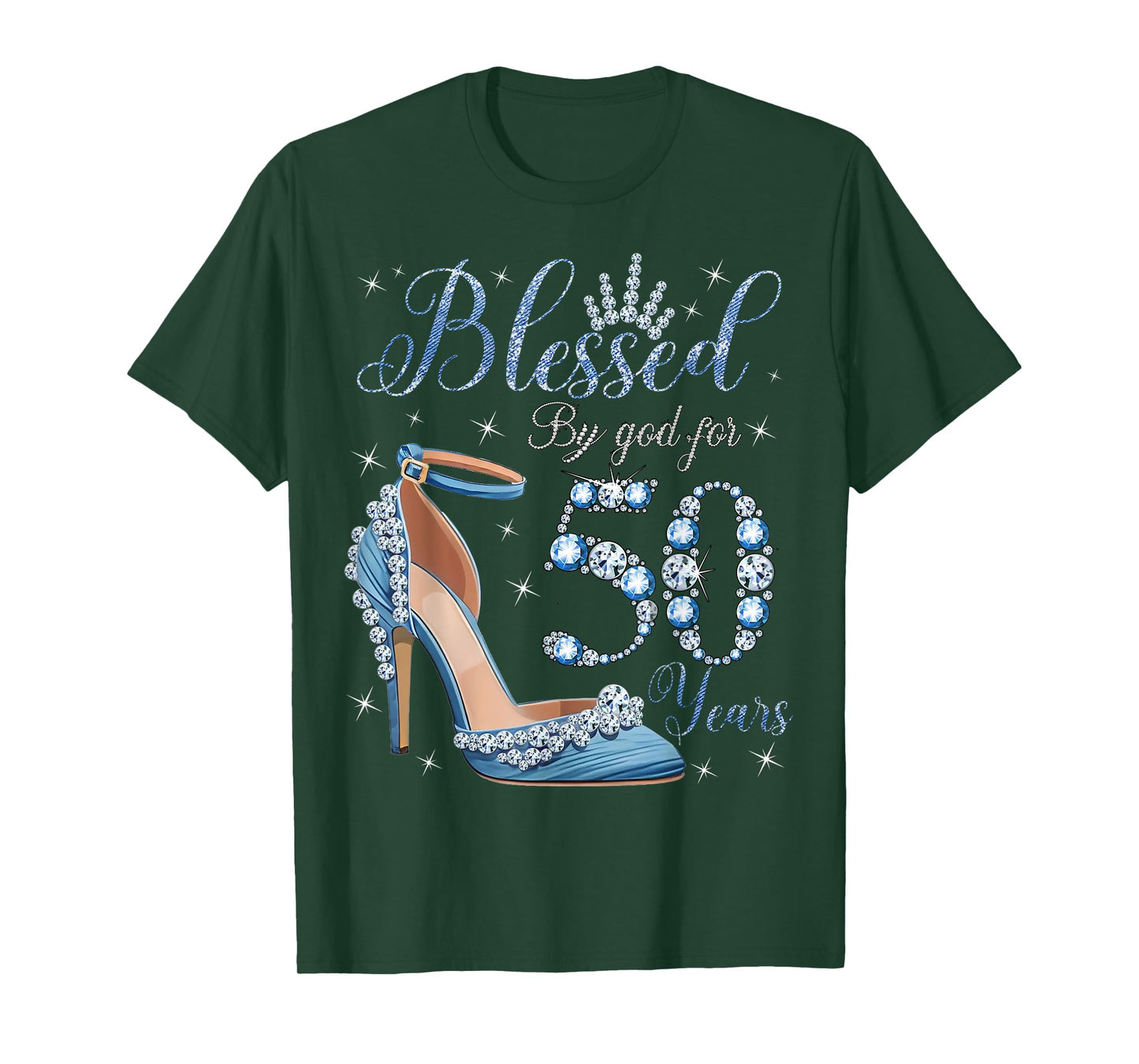 Blessed By God For 50 Years High Heels Denim Womens Birthday T-Shirt