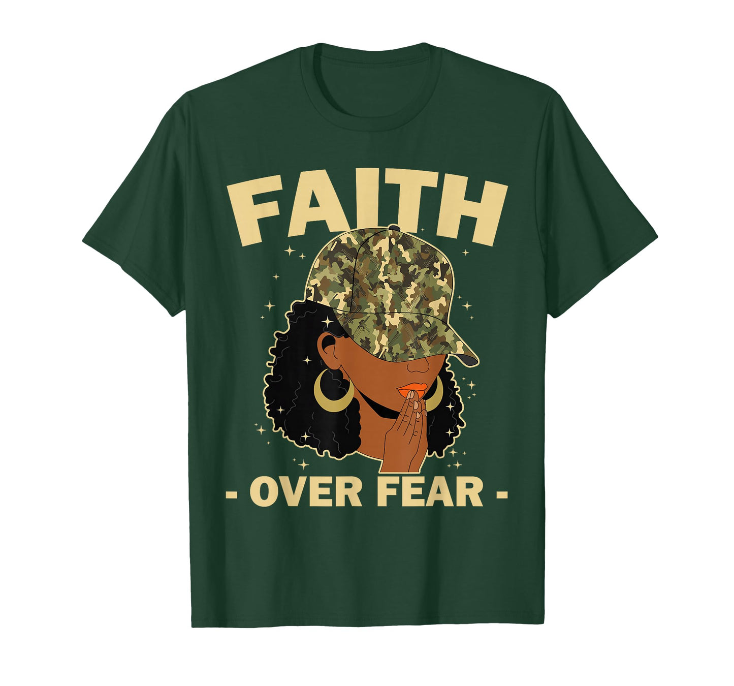 Faith Over Fear Christian Camo African American Afro Women T-Shirt