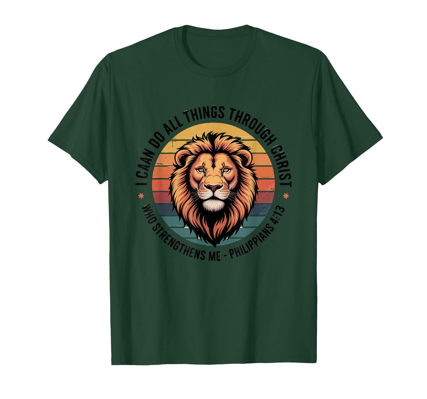 Christian Tshirt Philippians 4:13 Religious Lion Strengthens T-Shirt