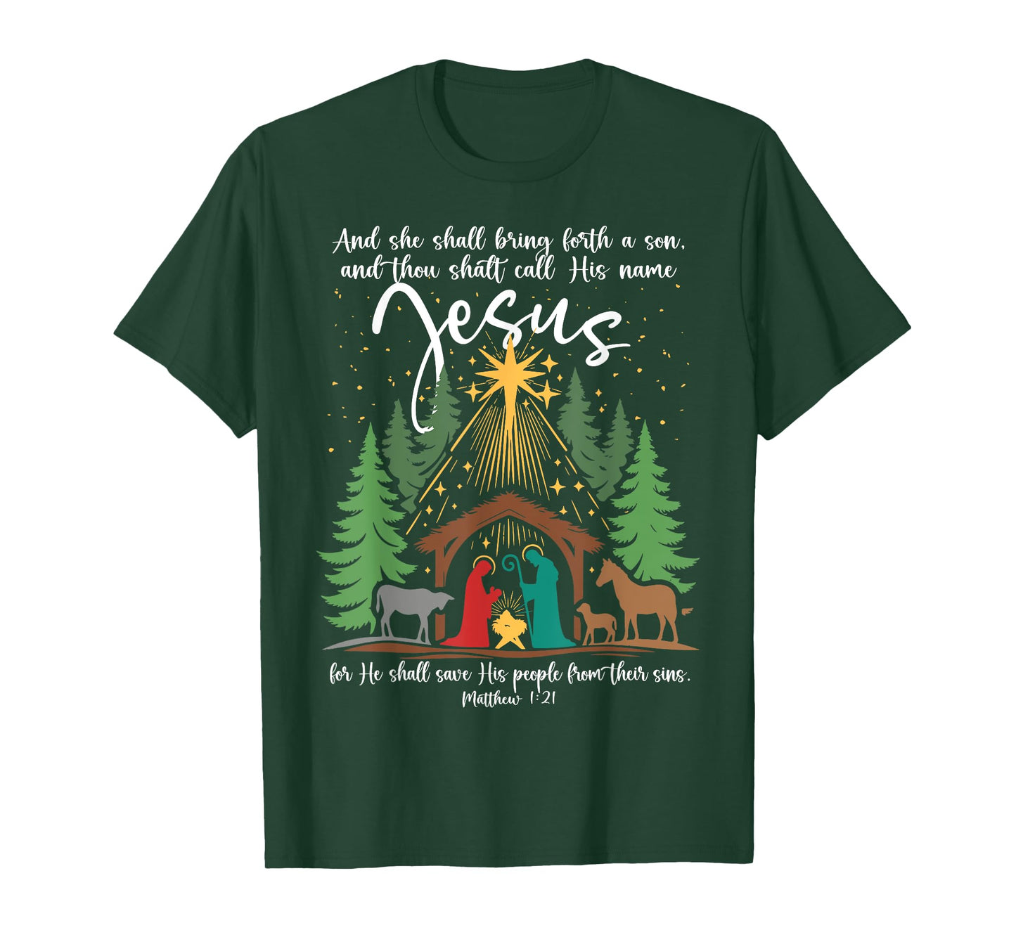 She Shall Bring Forth A Son Jesus Christmas Nativity Scene T-Shirt