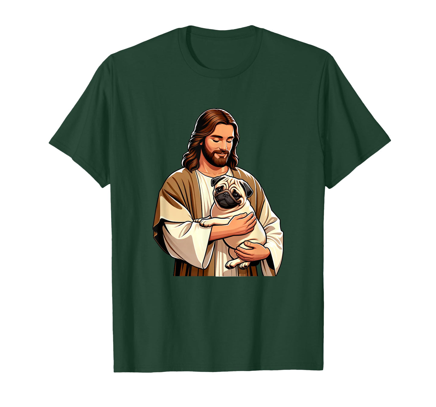 Pug Jesus byAxisone Unisex-Adults Kids T-Shirt Black Small Cartoon Christmas