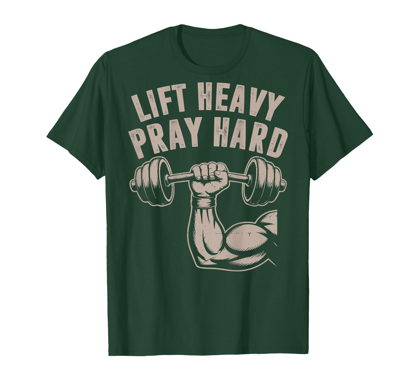 Men's Lift Heavy Pray Hard Christian Workout Jesus Gym Funny T-Shirt
