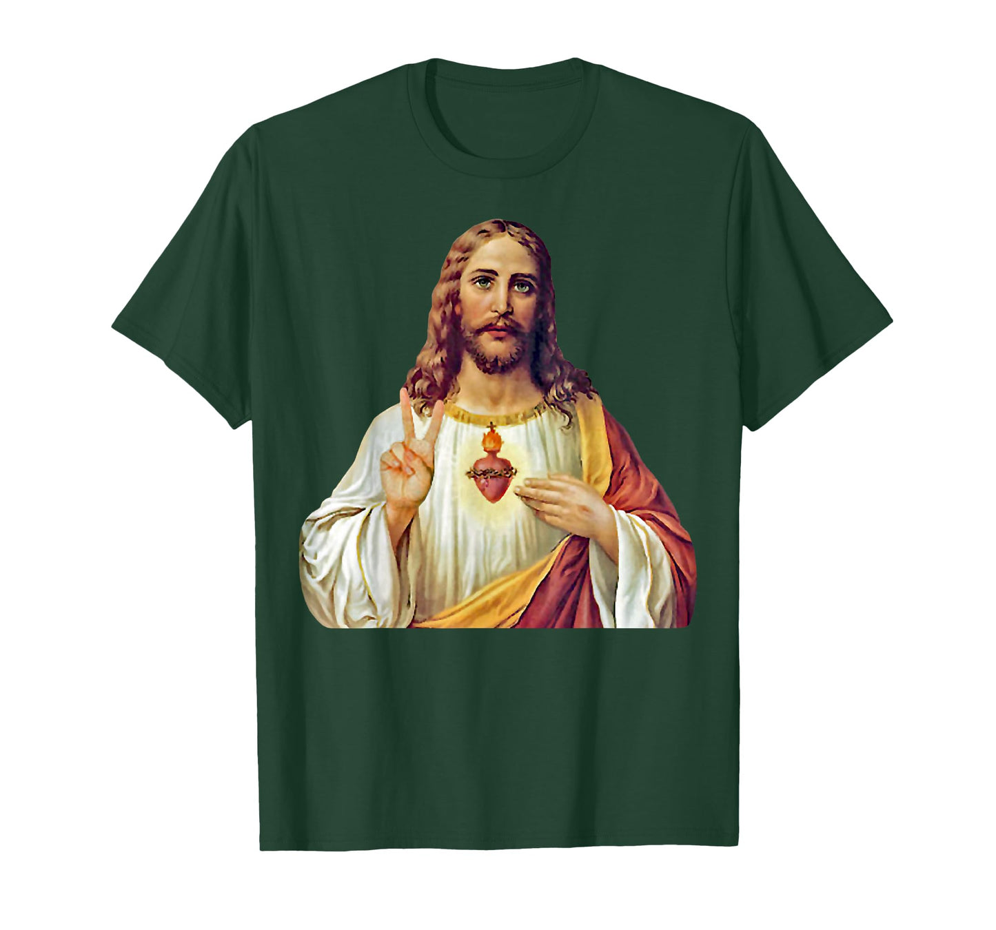Jesus Christ Sacred Heart Peace Sign Portrait T-Shirt