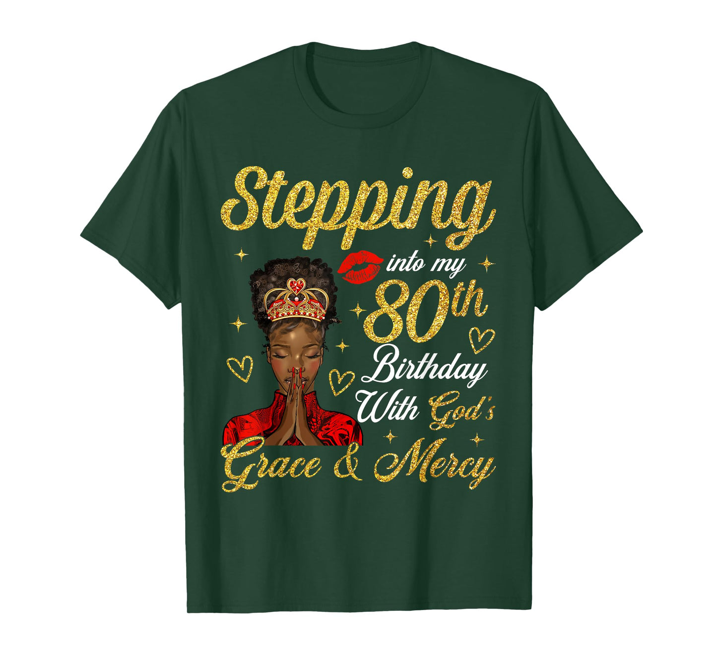 Stepping Into 80th Birthday Afro Black Woman Christian Bday T-Shirt