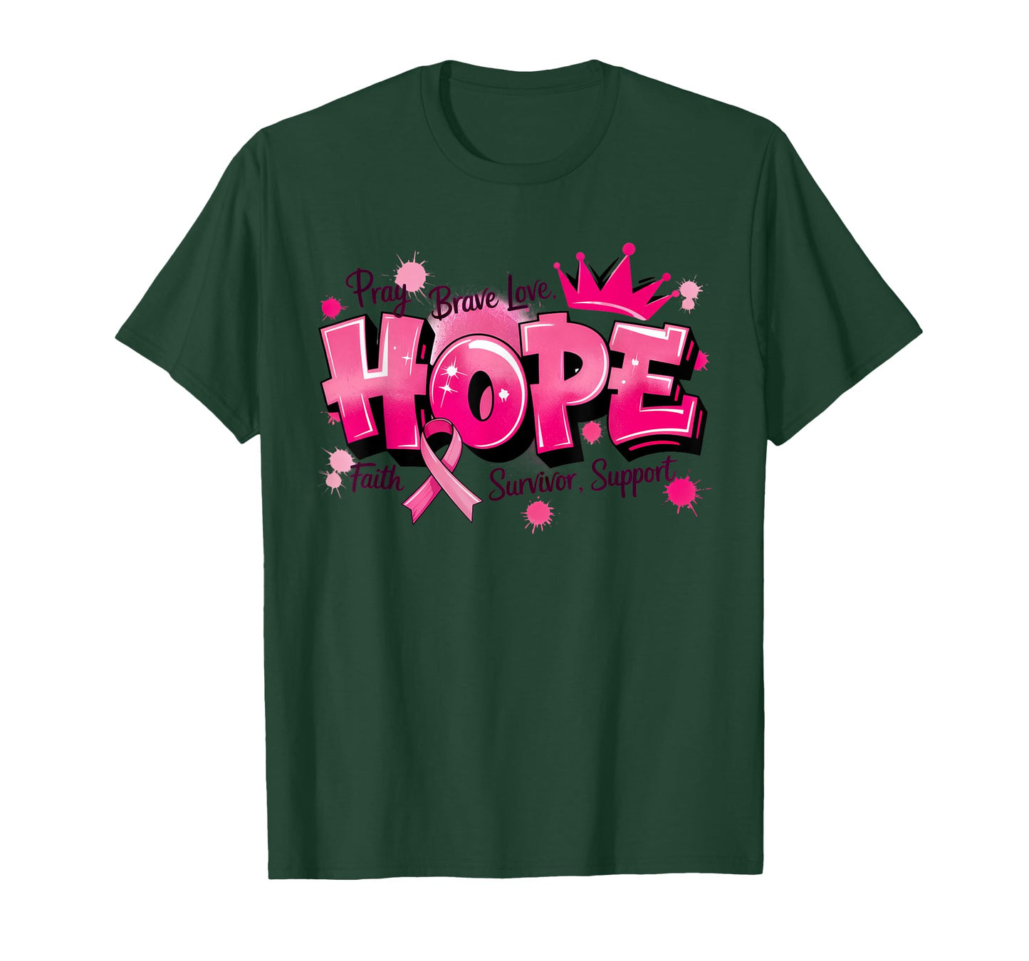 Crowned Hope Faith Survivor Brave Love Breast Cancer Support T-Shirt