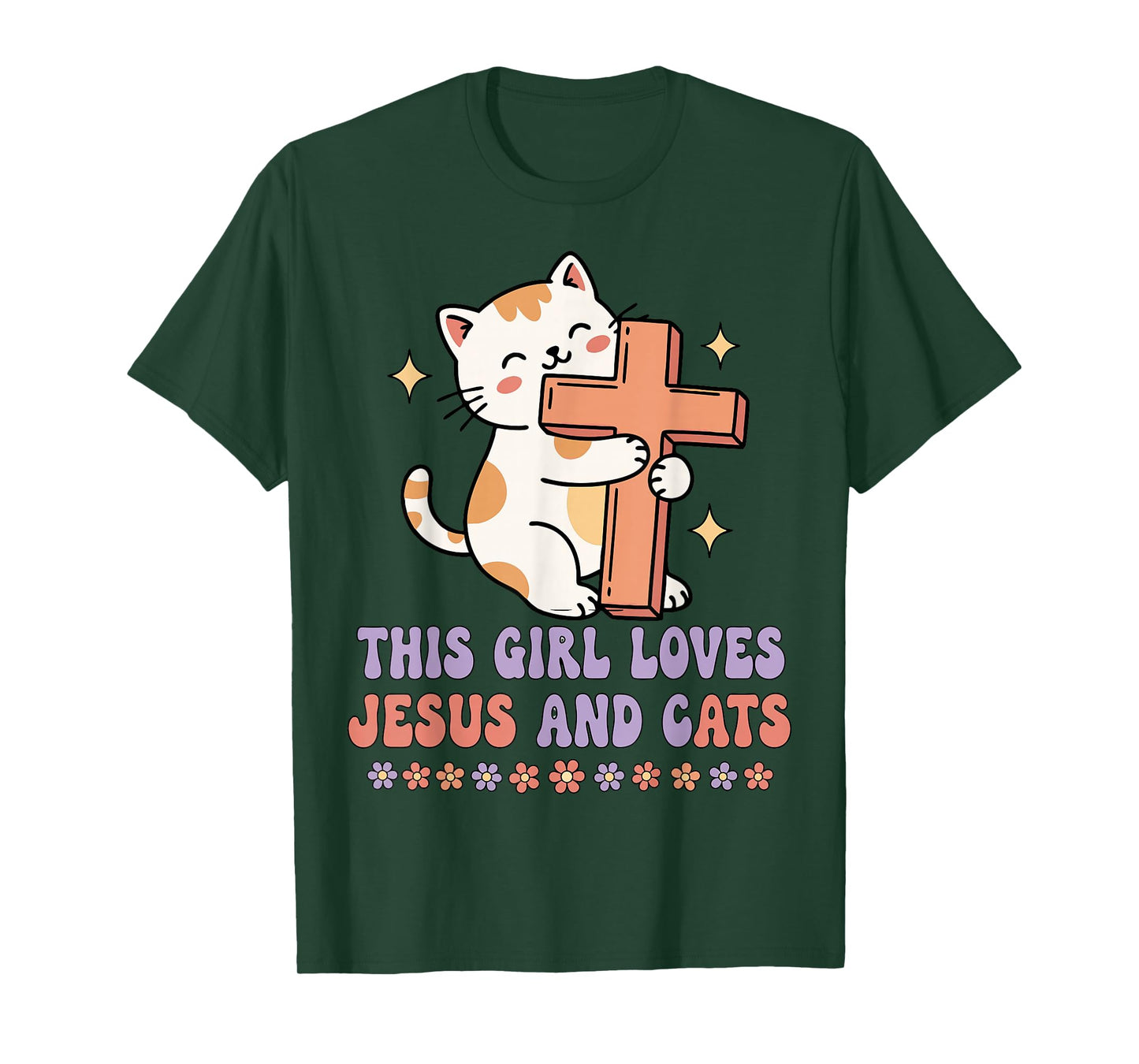Christian This Girl Loves Jesus and Cats Cat Hugging Cross T-Shirt