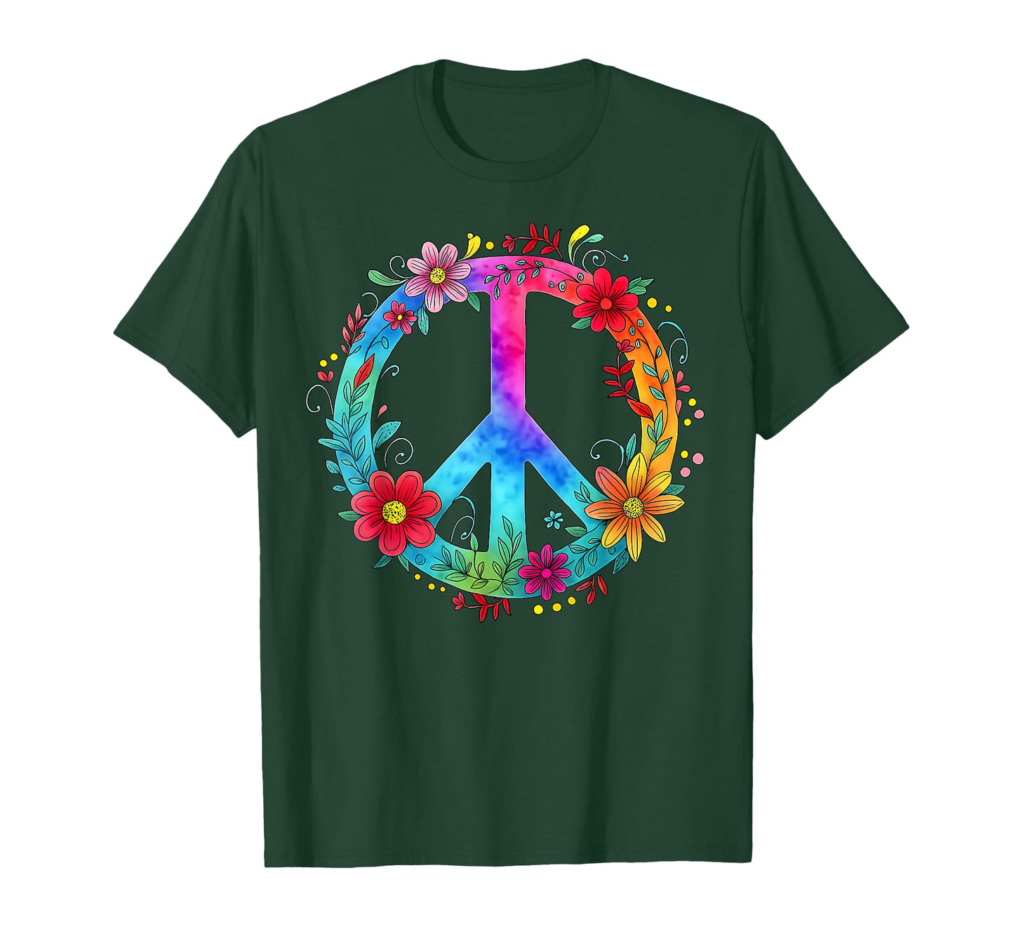 Retro Floral Love Peace Sign 60s 70s Tie Dye Hippie Flowers T-Shirt