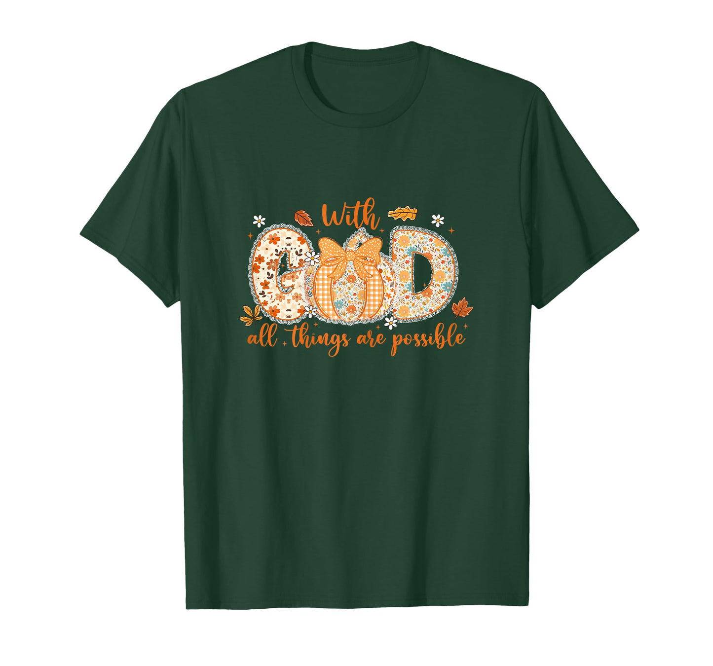 With God All Things Are Possible Fall Pumpkin Pattern Women T-Shirt