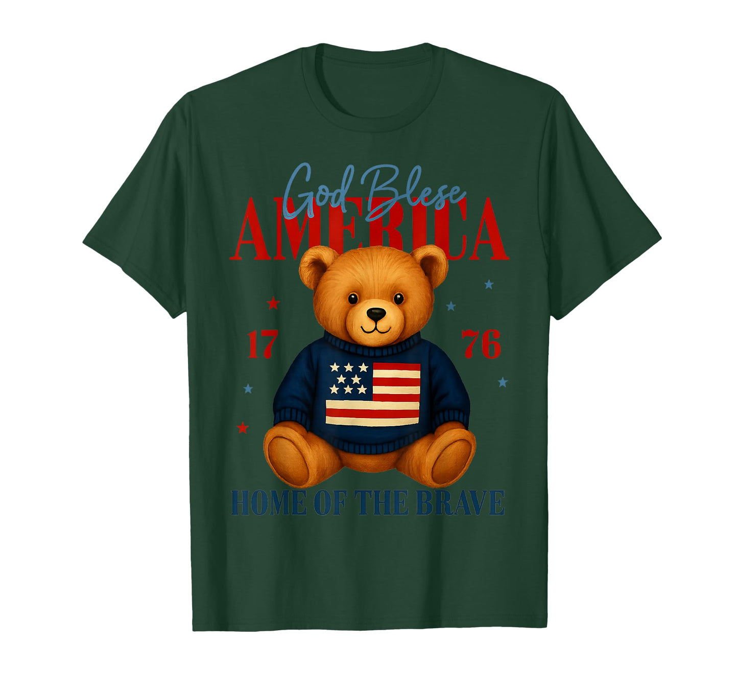 God Bless America Teddy Bear 4th of July USA Flag T-Shirt