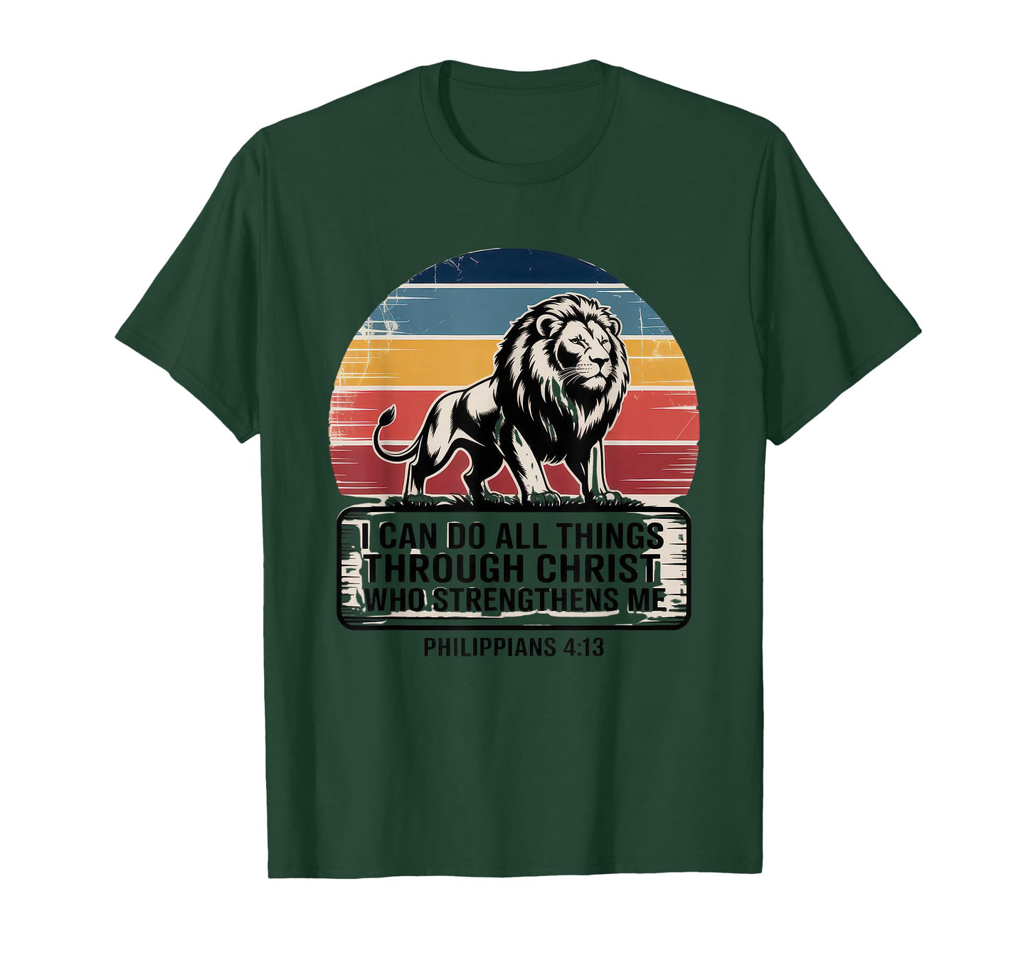 Christian Tshirt Philippians 4:13 Religious Lion Strengthens T-Shirt