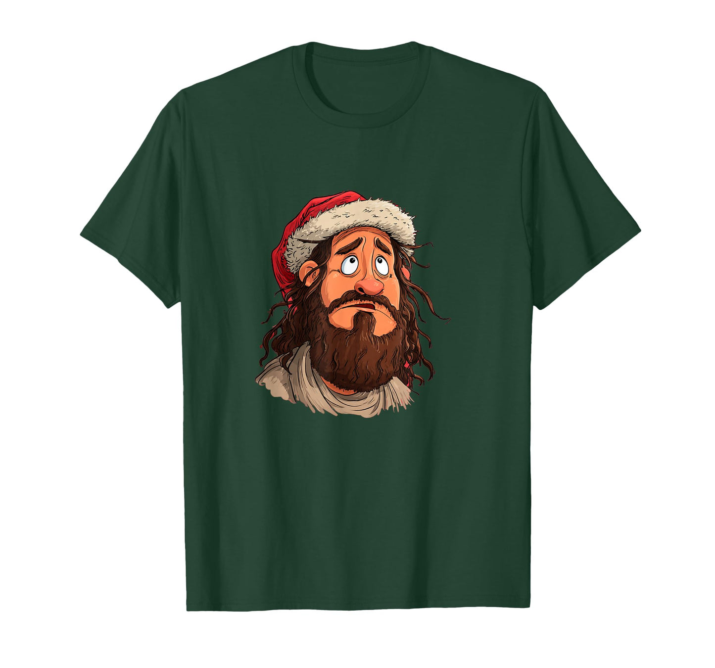 Funny Jesus Face with Santa Claus Hat for Xmas Night T-Shirt