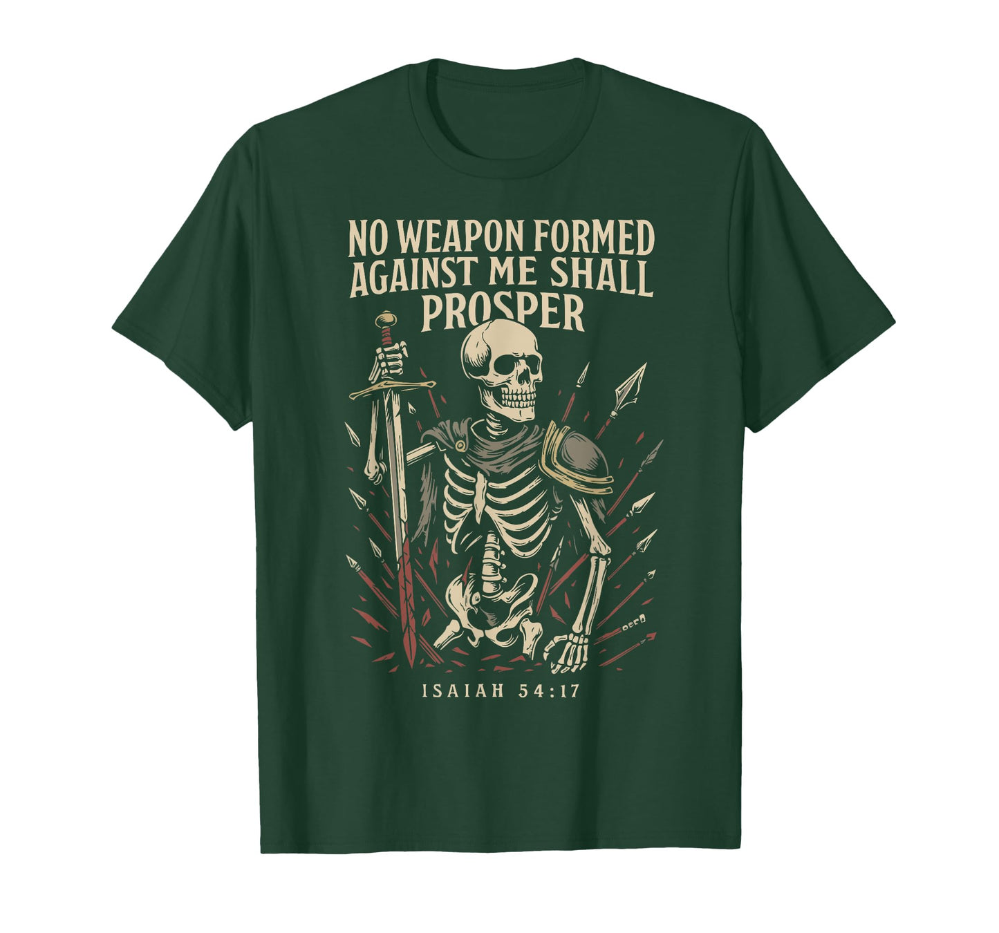 Christian Vintage Gothic Skeleton Bible Verse Isaiah 54:17 T-Shirt