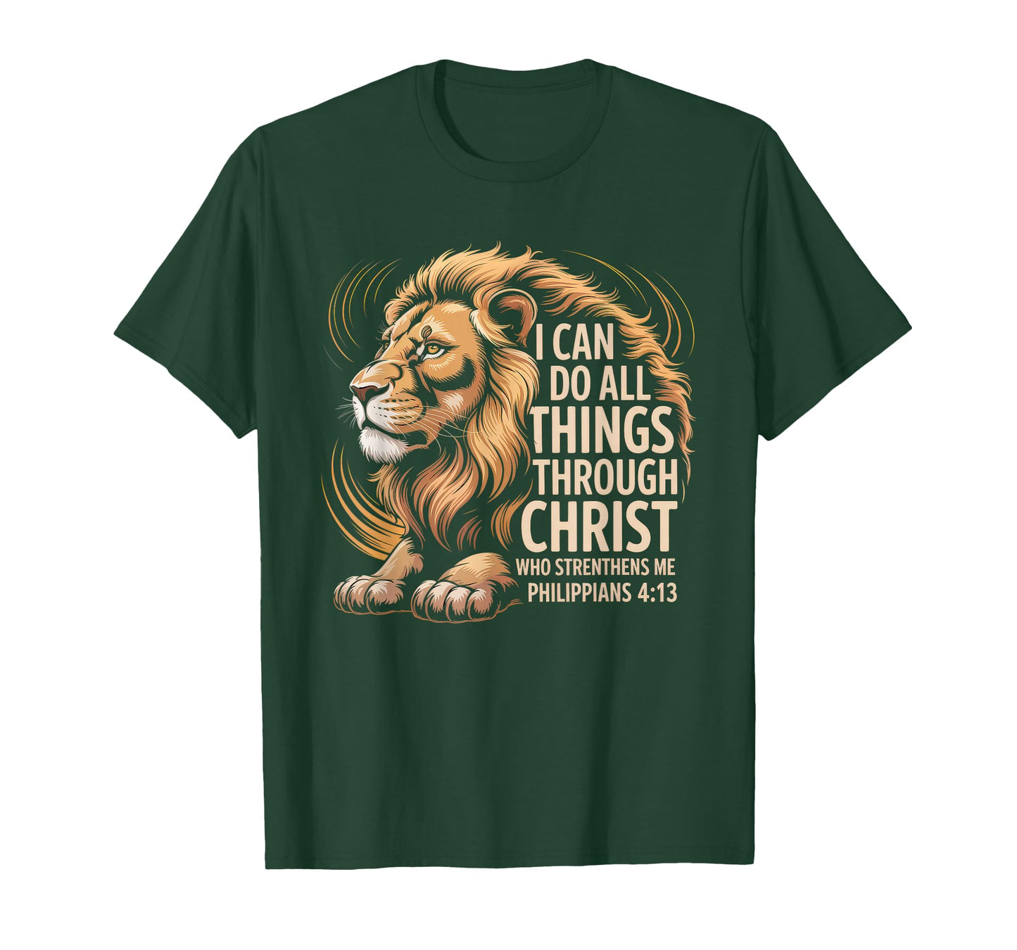 Christian Tshirt Philippians 4:13 Religious Lion Strengthens T-Shirt