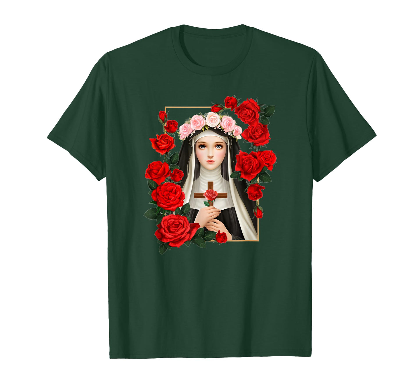 Saint with Roses Catholic Art Religious Devotional Design T-Shirt