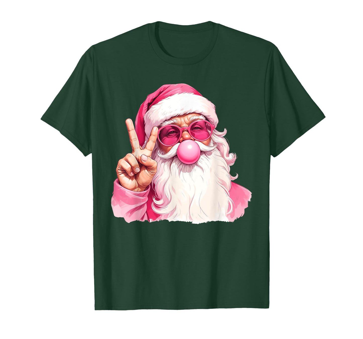 Vintage Retro Santa Christmas Bubble Gum Pink Sunglasses T-Shirt