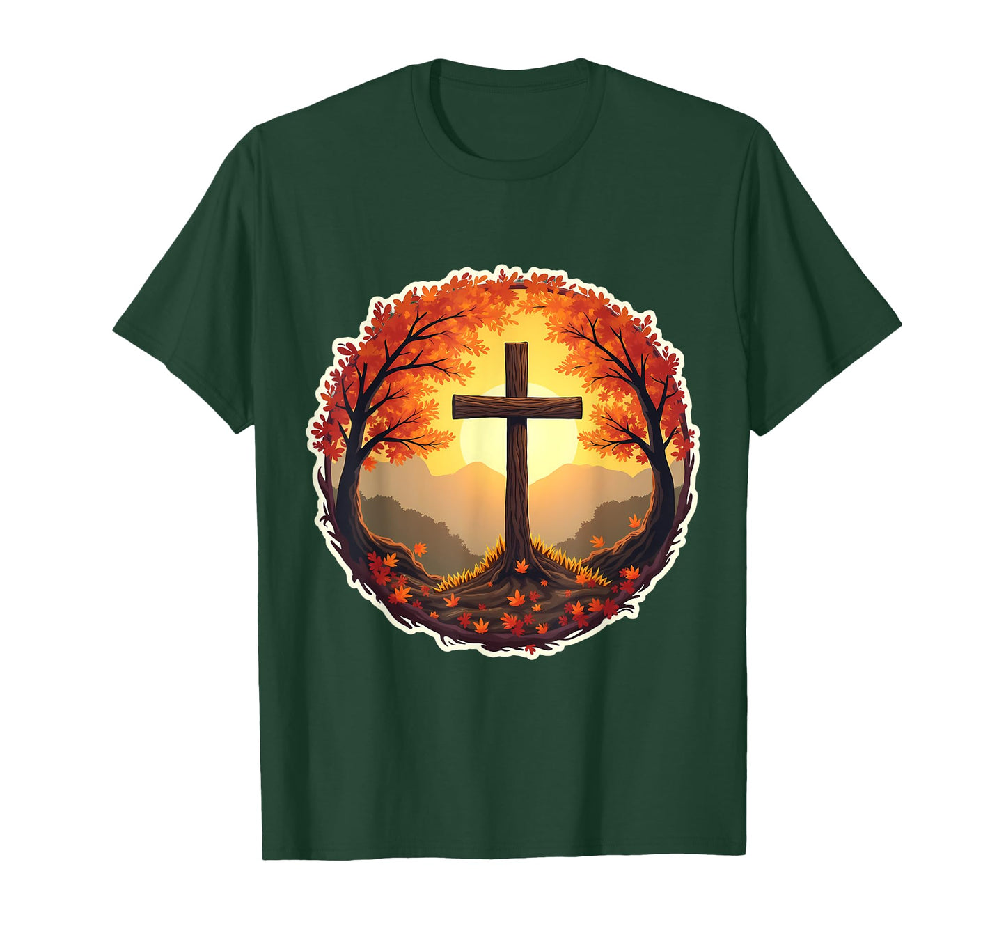 Jesus Christ Cross Christian Autumn Nature Fall Vintage T-Shirt