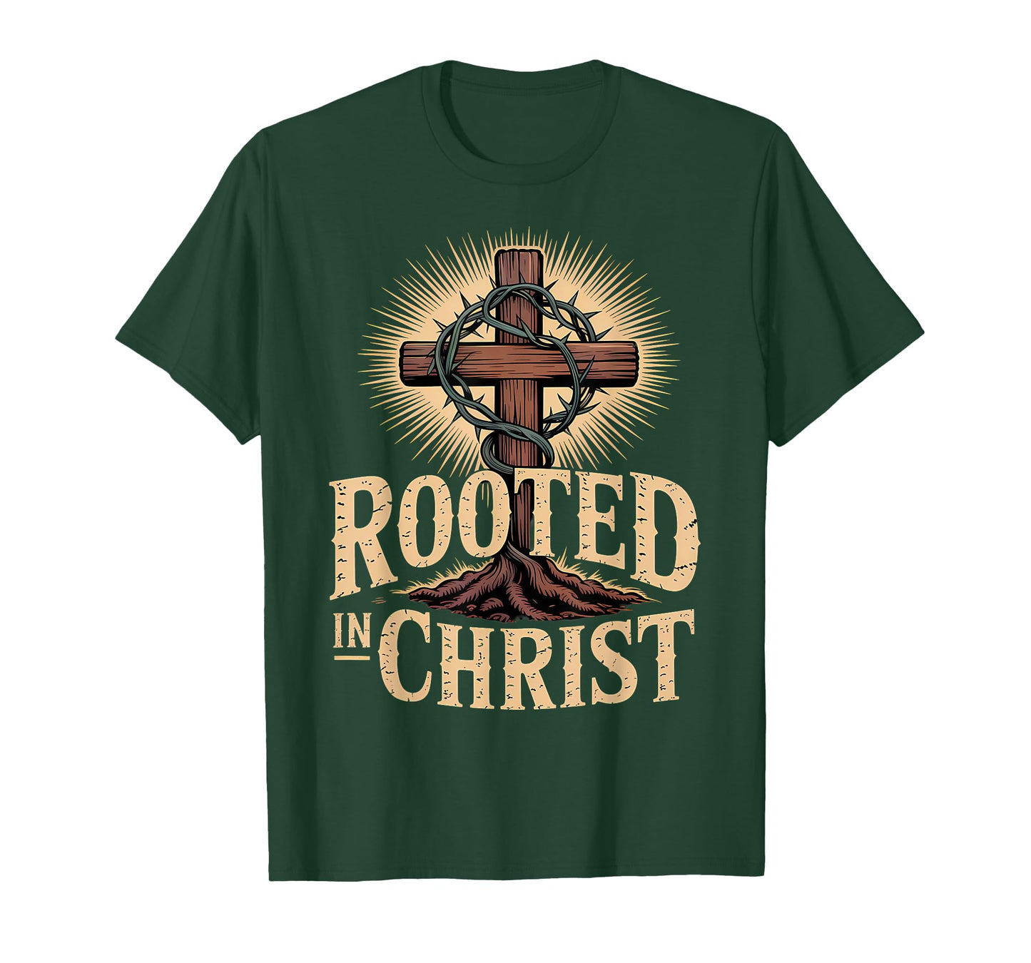 Rooted in Christ Jesus Cross Christian Faith T-Shirt