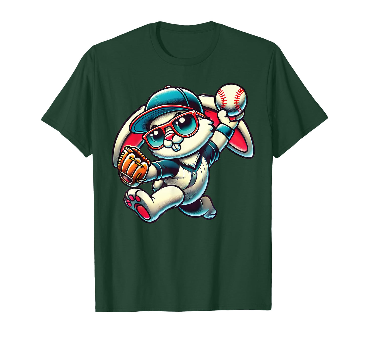 Easter Bunny Playing Baseball Pitcher Teen Boys Kid Baseball T-Shirt