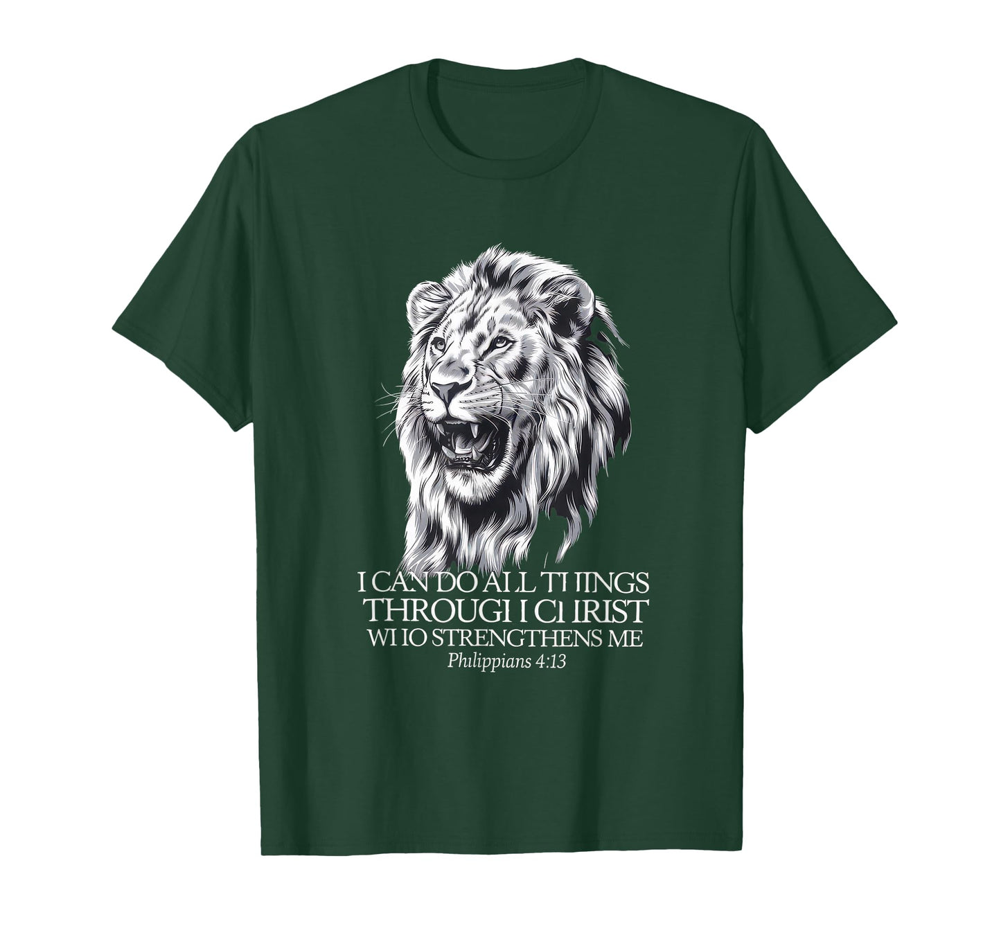 Christian Tshirt Philippians 4:13 Religious Lion Strengthens T-Shirt