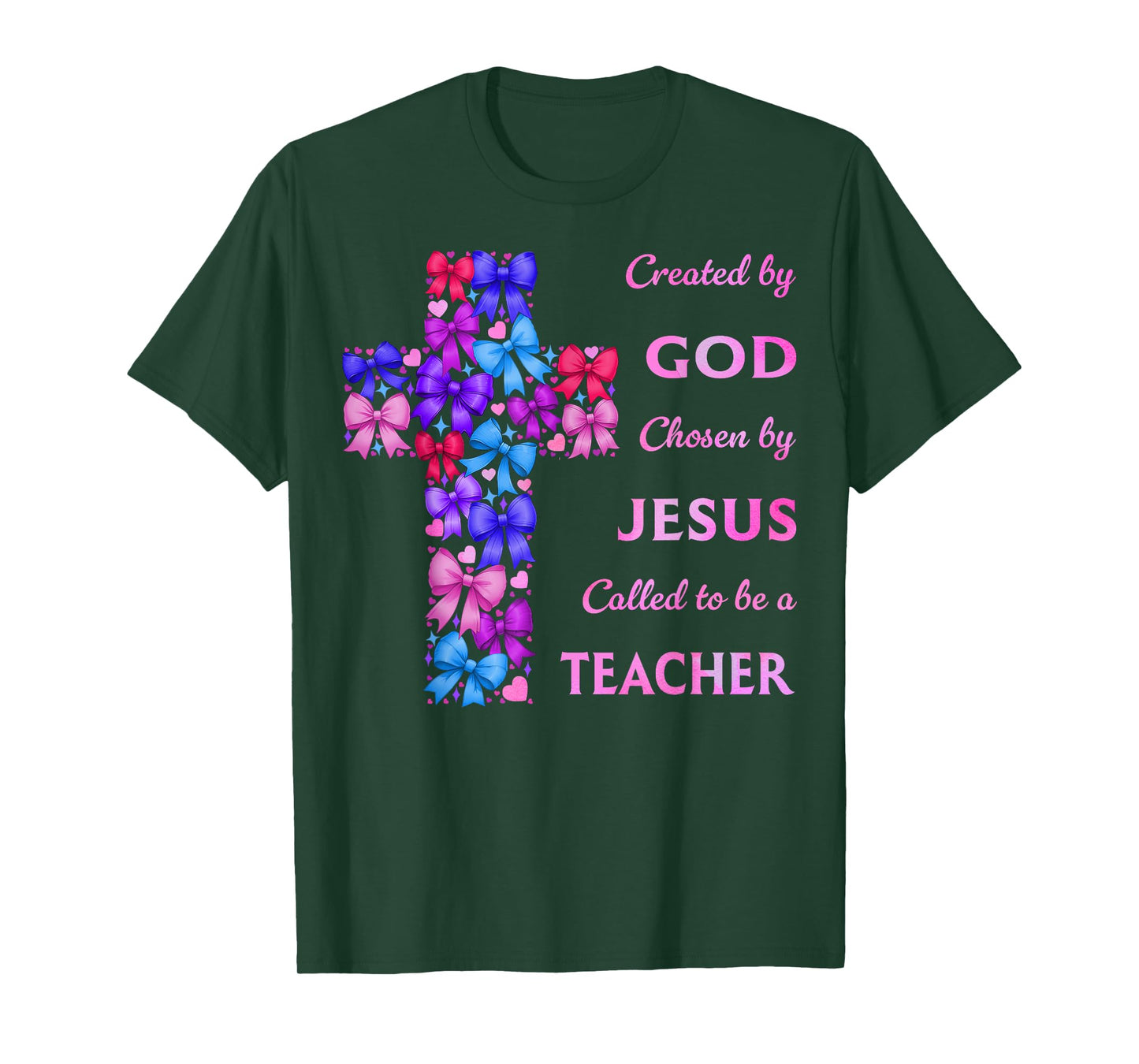 Created by God Called to Teach Coquette Bow Cross Christian T-Shirt