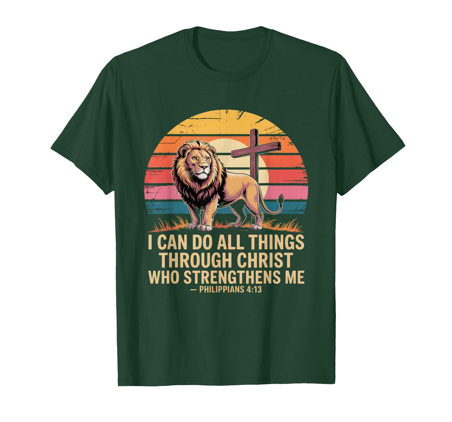 Christian Tshirt Philippians 4:13 Religious Lion Strengthens T-Shirt