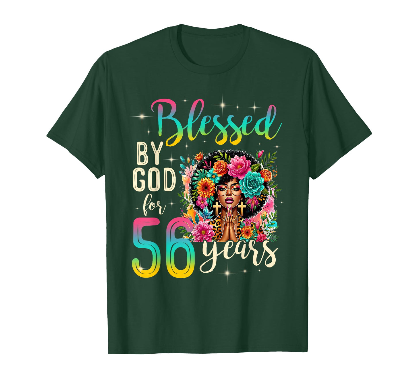 Black Girl Blessed by God for 56 Years Christian Birthday T-Shirt