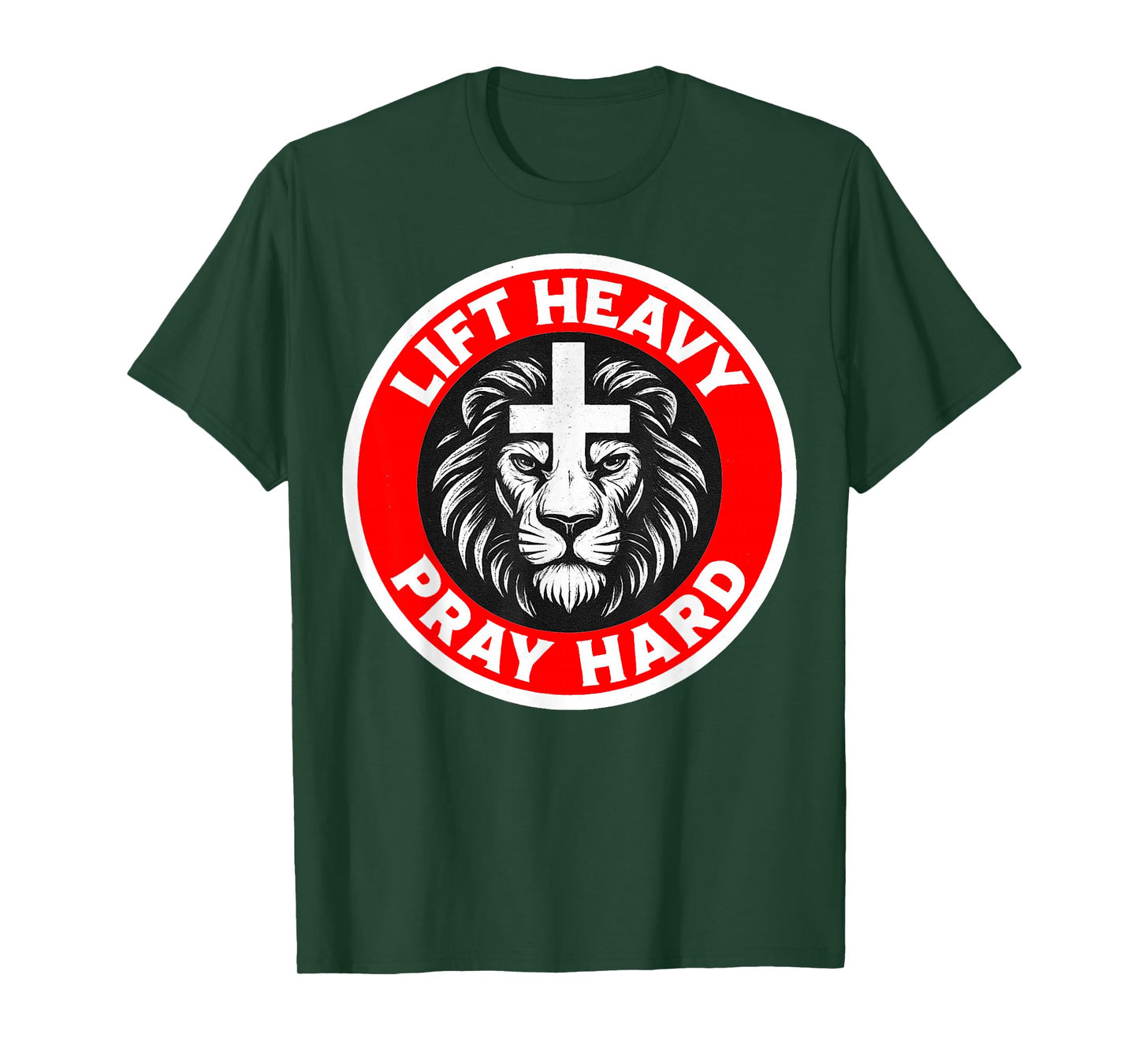 Lift Heavy Pray Hard Christian Lion Cross Gym Workout T-Shirt
