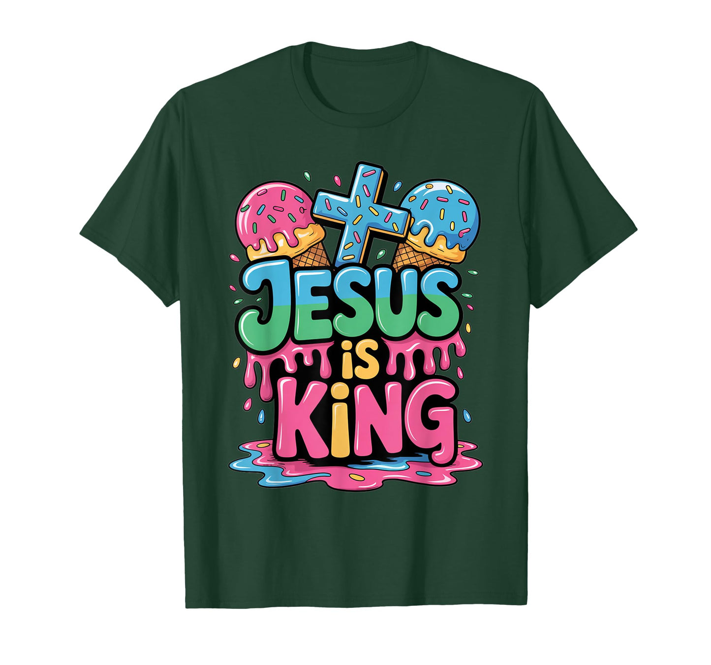 Jesus Is King Ice Cream Drip Christian Kids Religious Youth T-Shirt