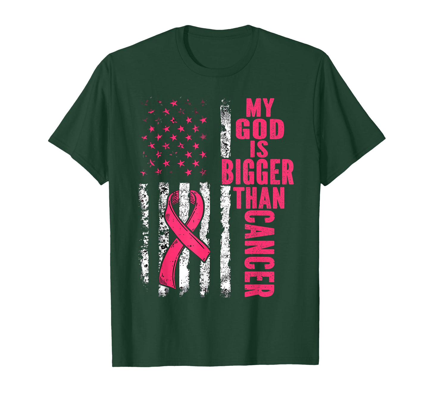 My God is Bigger Than Cancer Breast Cute Pink Ribbon Jesus T-Shirt