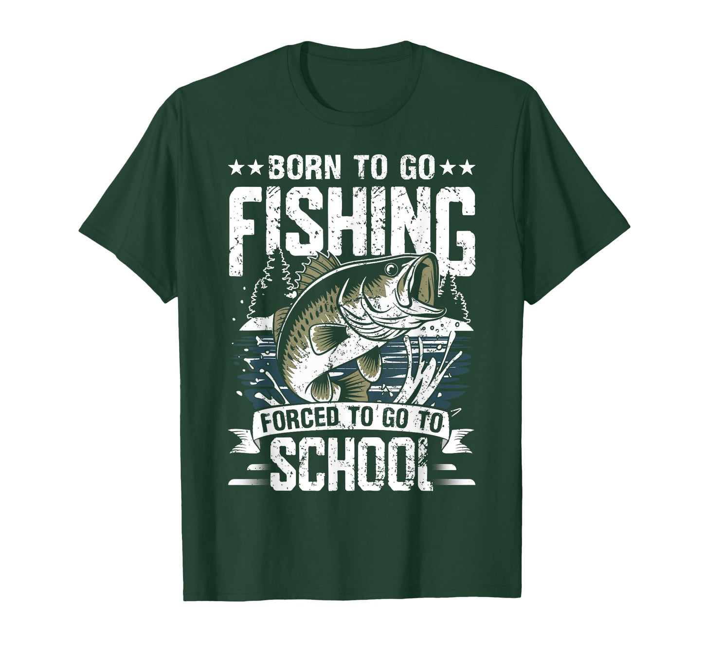 Teen Boys Fishing Shirt Forced To Go To School Bass Fish T-Shirt