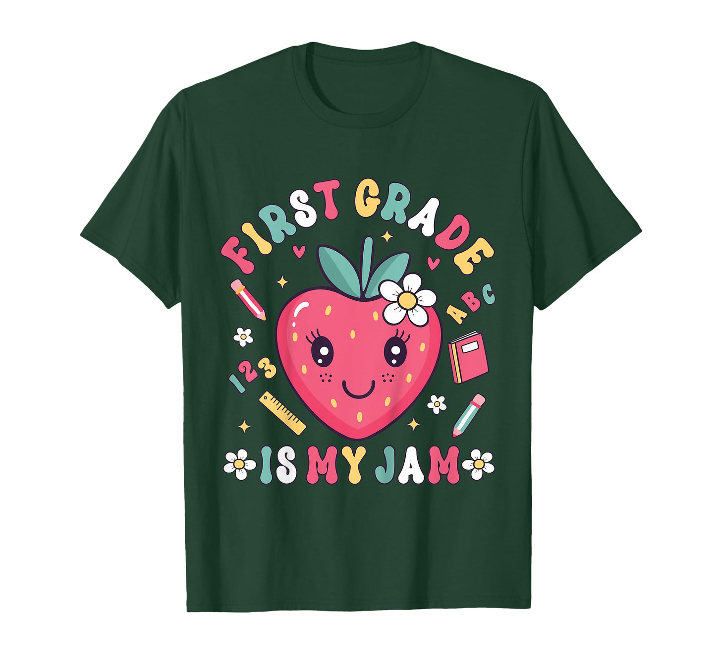 First Grade 1st Day Cute Cartoon Strawberry Girls T-Shirt