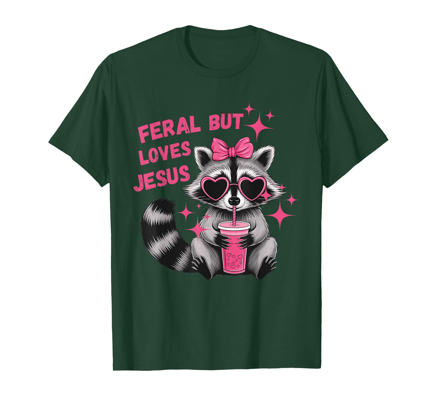 Feral But Loves Jesus Christian Valentines Day Raccoon Lover T-Shirt