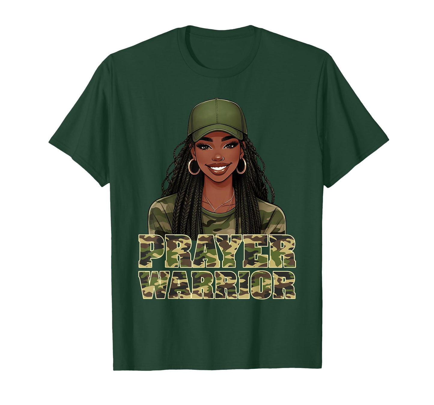 Camo Hat Prayer Warrior God Jesus Christian Black Girl Women T-Shirt