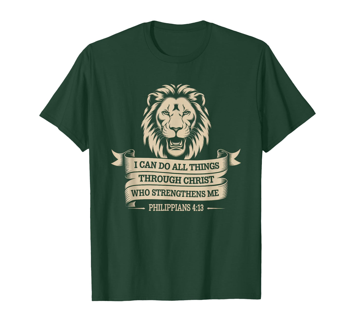 Christian Tshirt Philippians 4:13 Religious Lion Strengthens T-Shirt