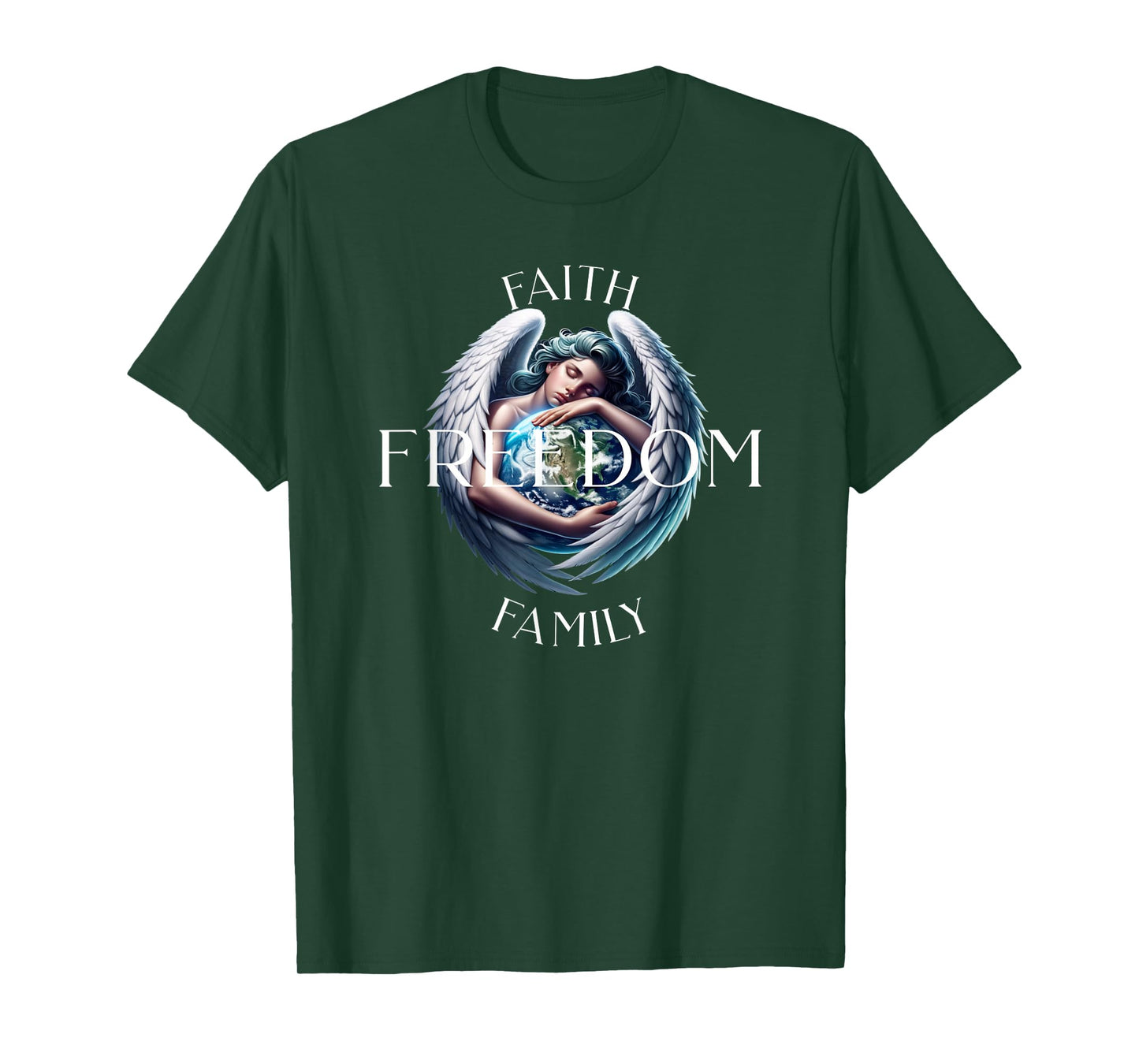 Faith Family Freedom Angel with Globe T-Shirt