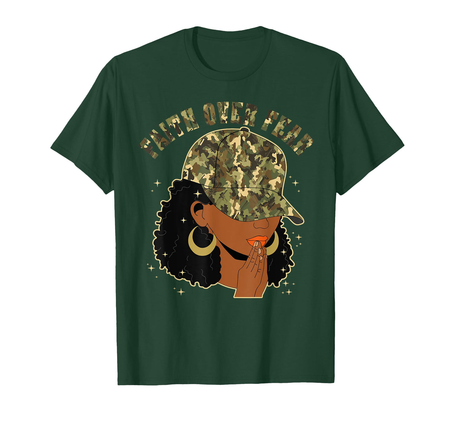 Faith Over Fear Christian Camo African American Afro Women T-Shirt