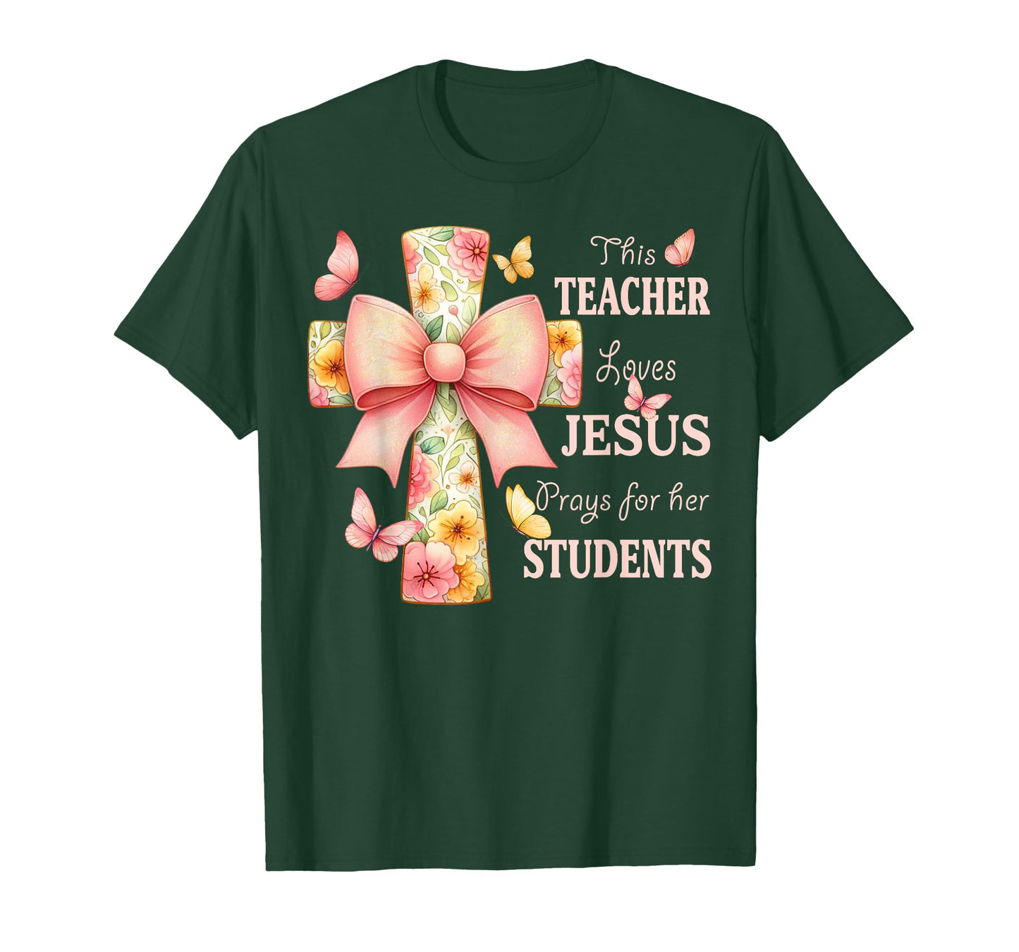 Floral Cross and Butterfly Design for Christian Teachers T-Shirt