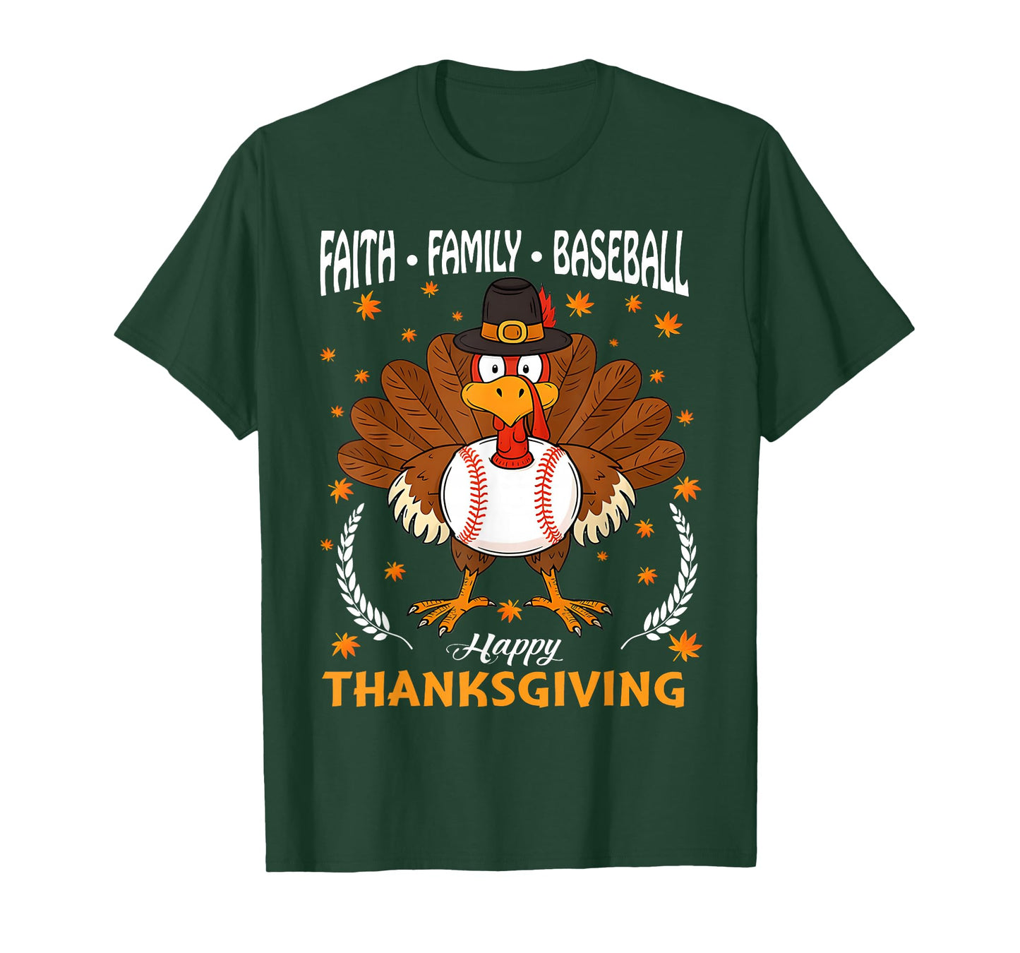 Faith Family Baseball Turkey Thanksgiving Baseball Boy Men T-Shirt