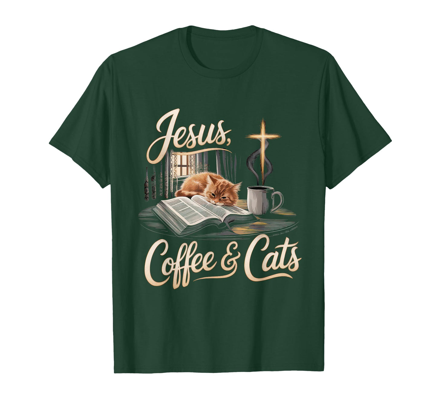 Jesus Coffee Cats Funny Cute Design Jesus Lovers Christian T-Shirt
