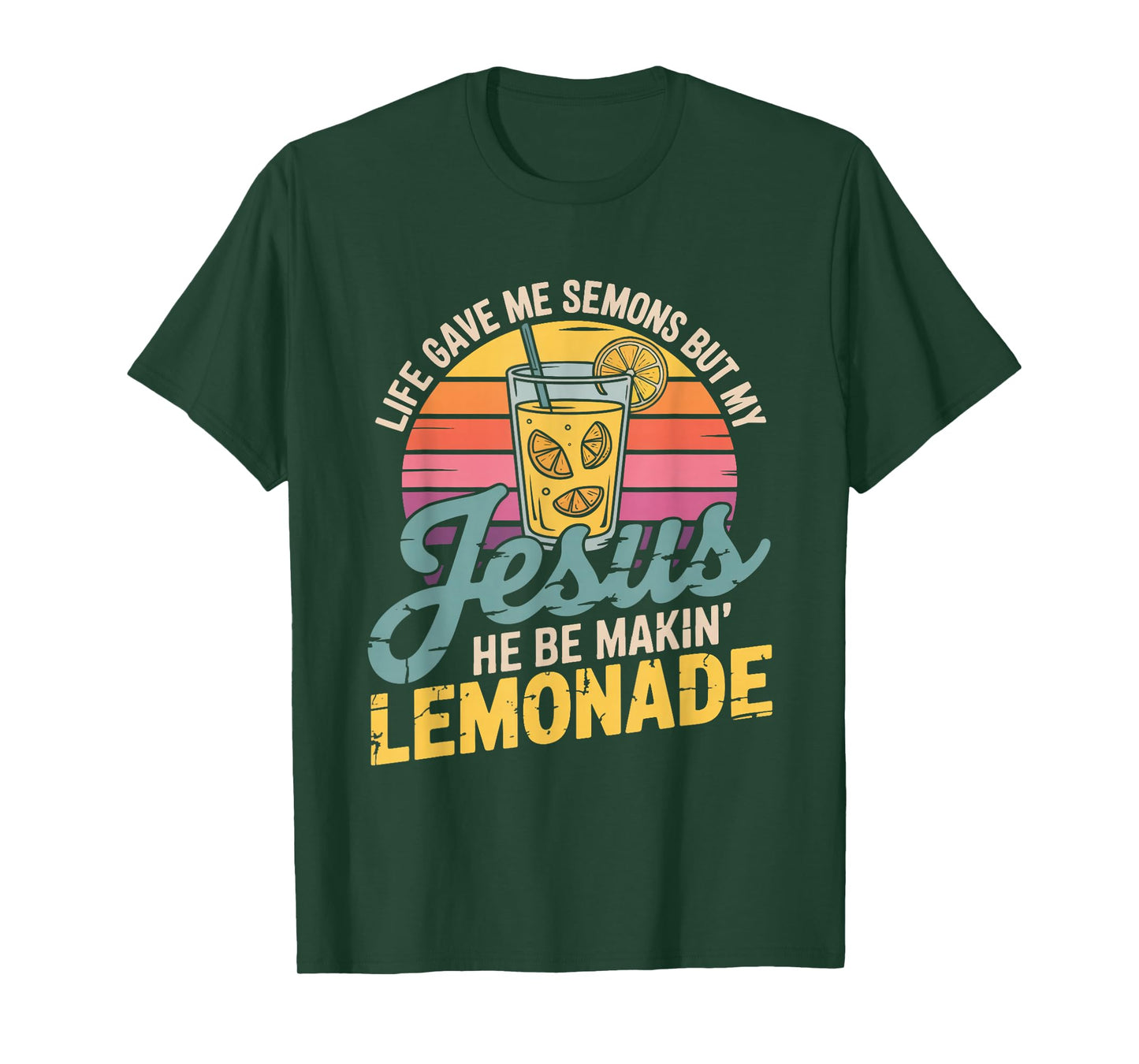 Retro Sunset Jesus Lemonade Life Lemons Funny Christian T-Shirt