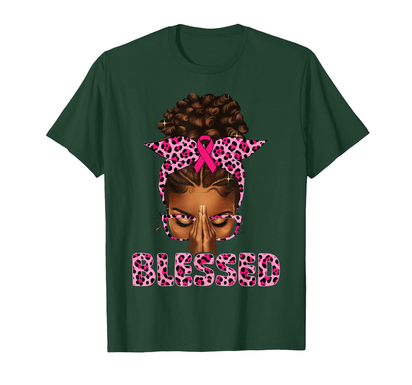 Blessed Black Woman Praying Afro Christian Breast Cancer T-Shirt