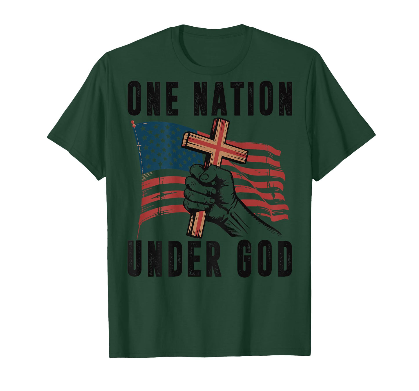 One Nation Under God Christian Patriotic Cross American Flag T-Shirt