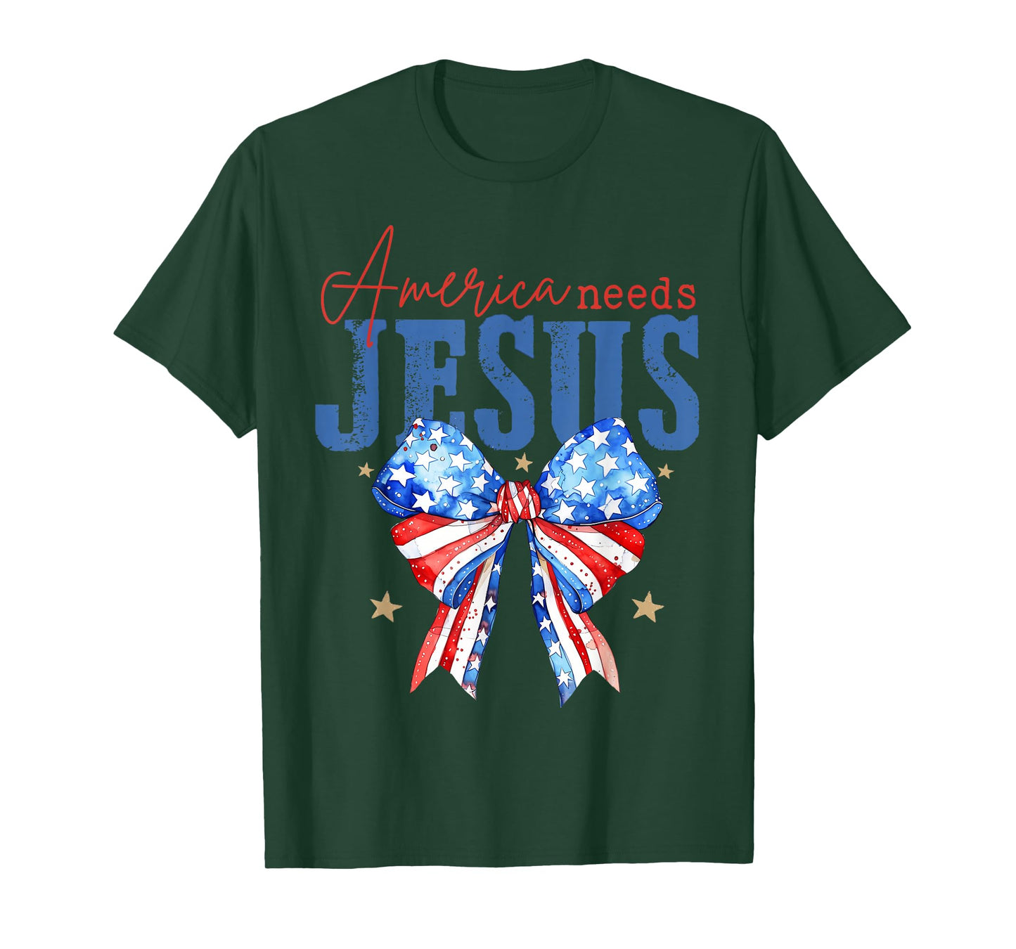 America Needs Jesus Christian USA Flag 4th Of July Bow Retro T-Shirt