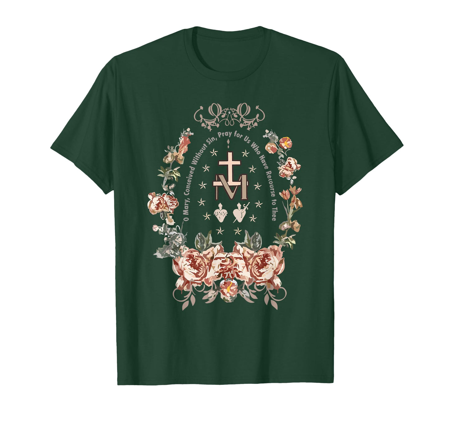 Marian Cross Floral Virgin Mary Catholic Art T-Shirt
