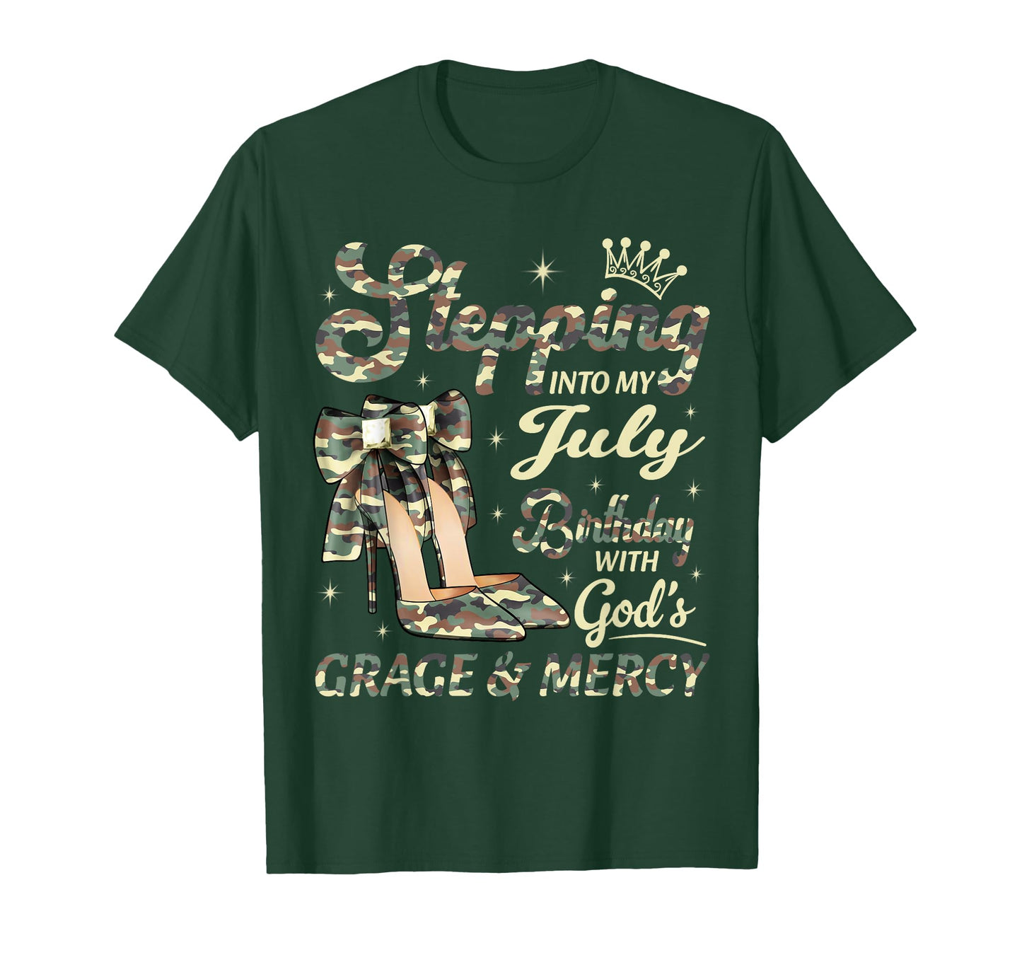 Stepping Into My July Birthday Black Woman Camo Heels T-Shirt