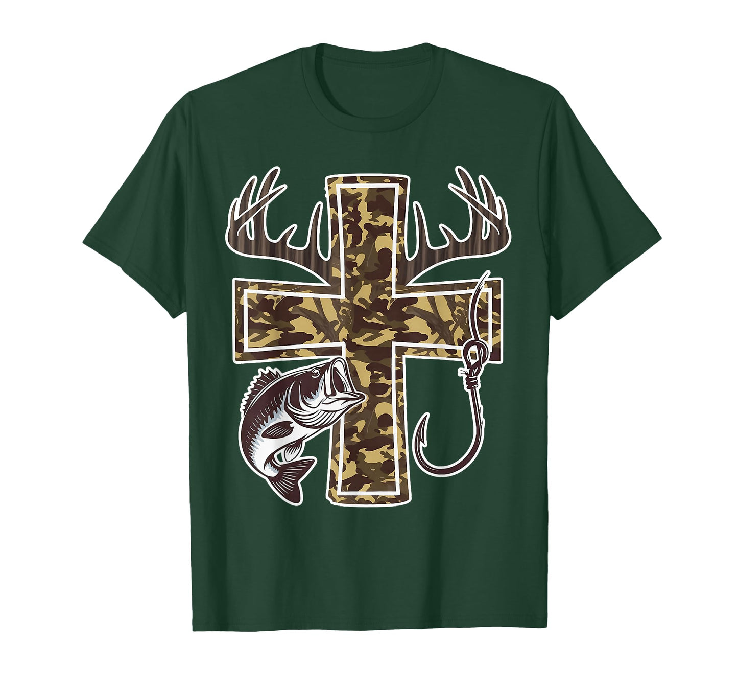 Camo Cross Hunting Fishing Deer Hunting Christian Retro T-Shirt