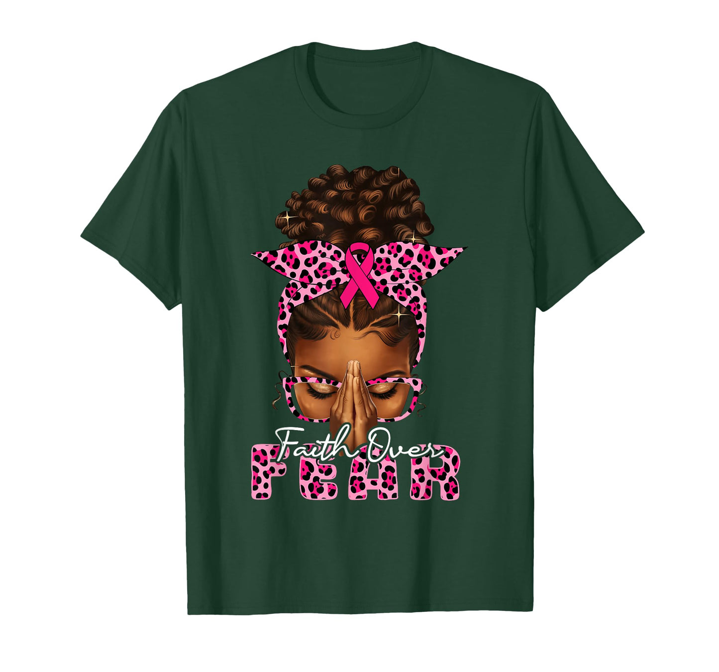 Faith Over Fear Christian Black Women Afro Breast Cancer T-Shirt