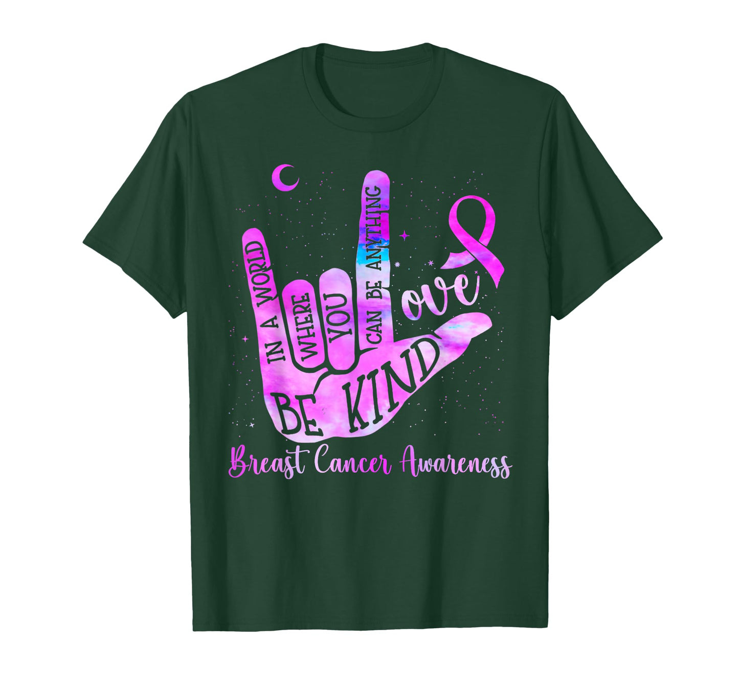 Be-Kind ASLHand-Sign Breast Cancer Awareness T-Shirt