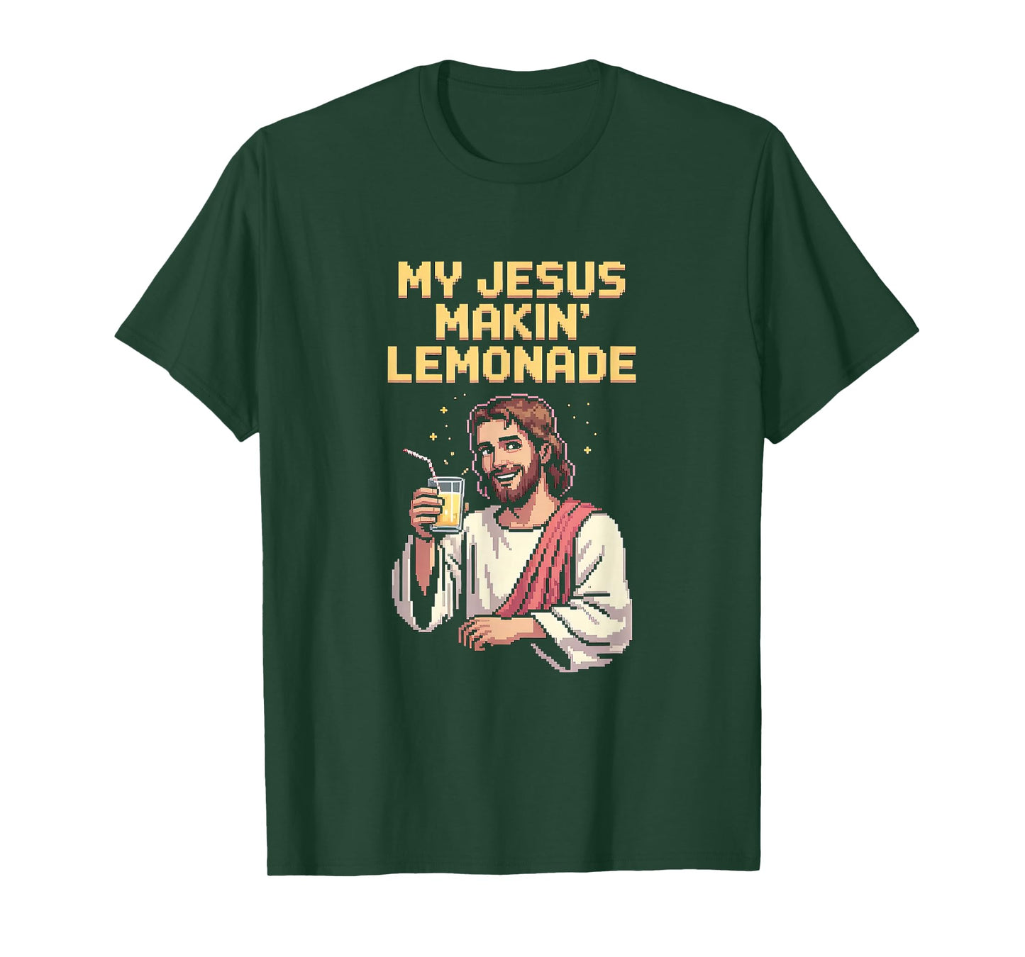 Funny Jesus Makin Lemonade Retro Pixel Art Christian Mens T-Shirt