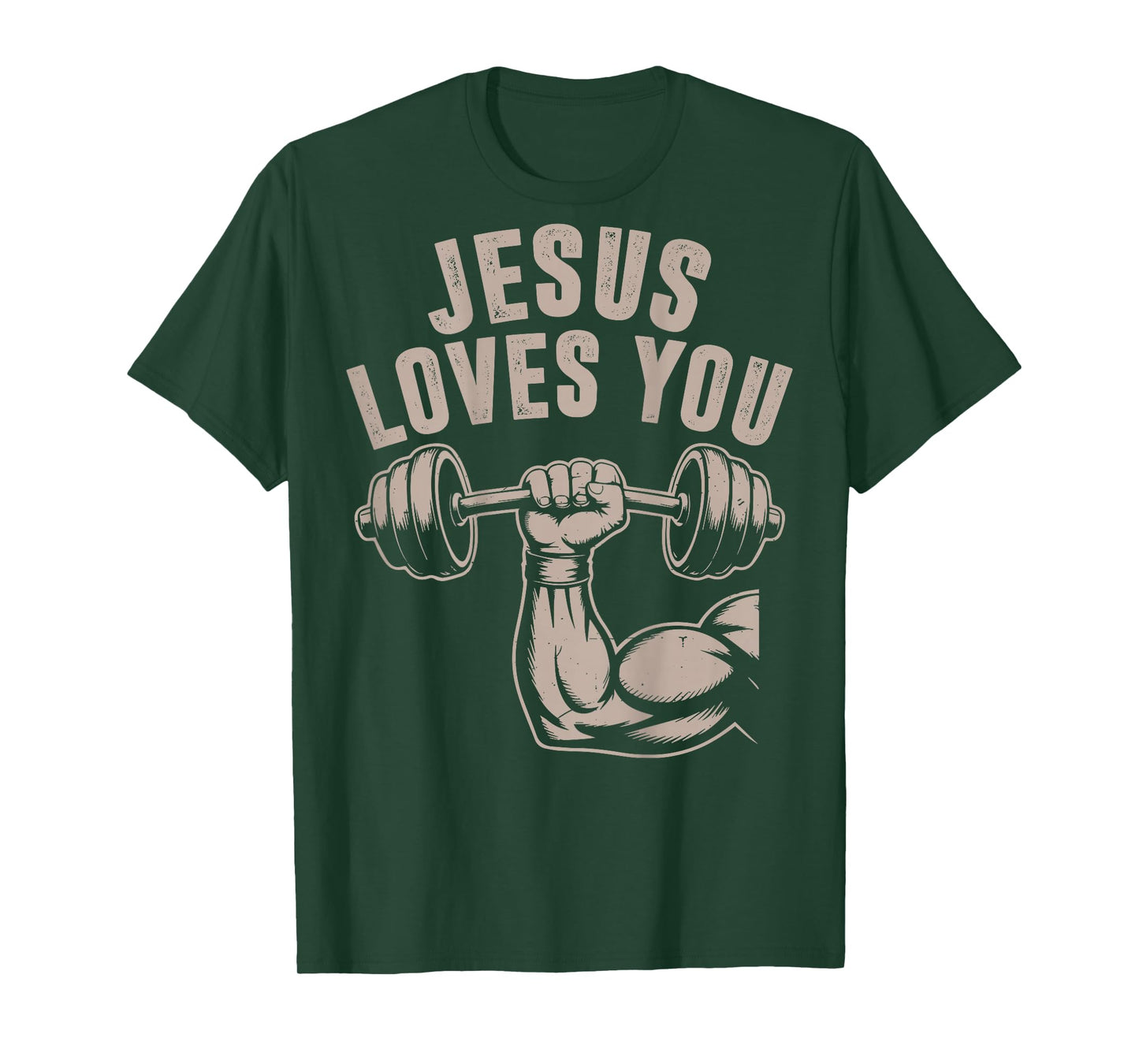 Jesus Loves You Funny Christian Workout Gym Barbell Cross T-Shirt